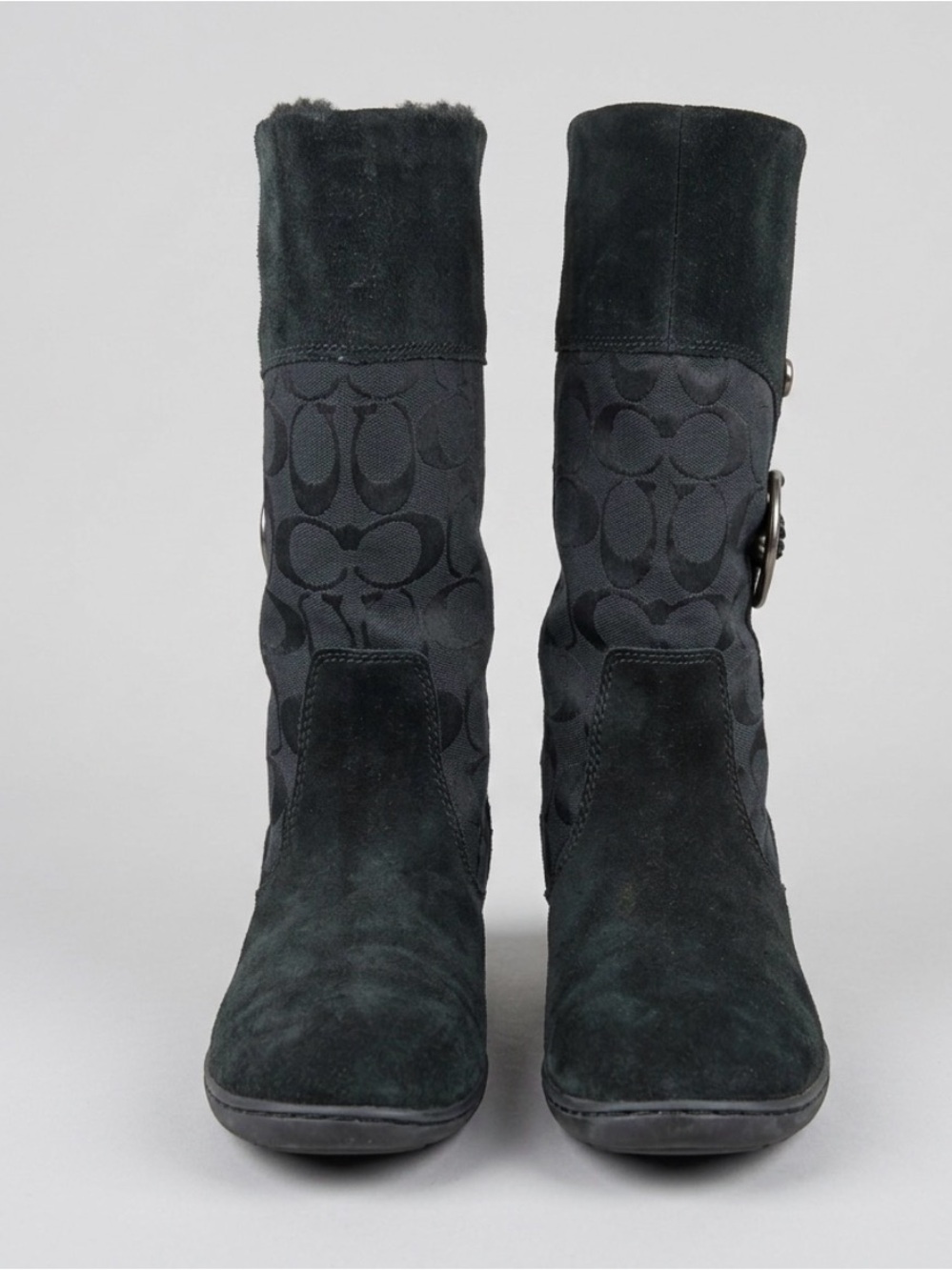 Coach Women's Black Suede Logo Mid-Calf Boots
